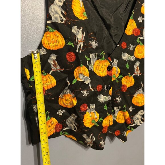 Vintage Women's 111 Main Halloween Pumpkins & Black Cats Button Up Vest SZ LARGE - Picture 7 of 10